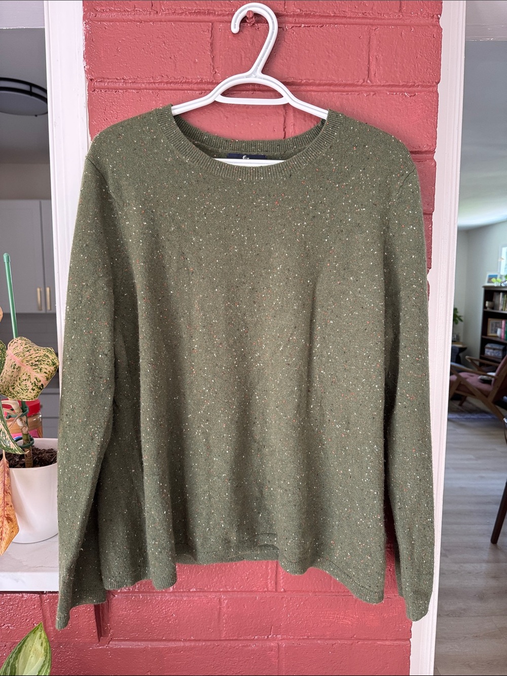 Lands' End Women’s 100% Cashmere Olive Green Speckled Crewneck Sweater XL